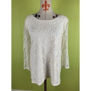 Covington Woman XL Ivory Blouse Top 3/4 Sleeve Lace Lining Front 1/4 Back Zip